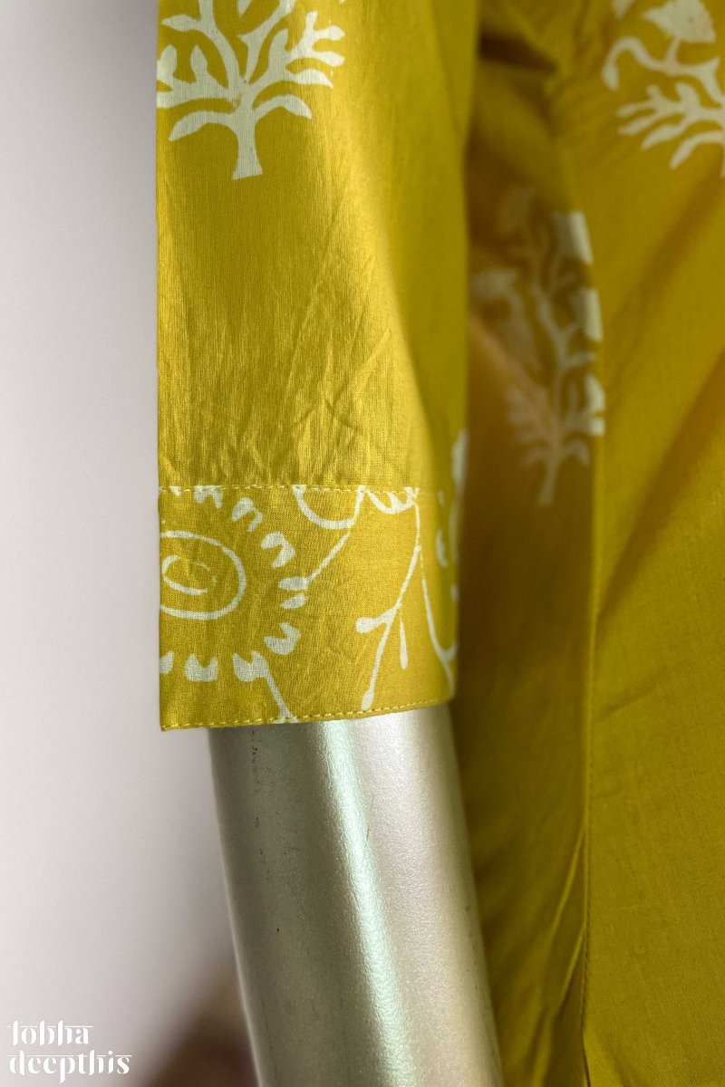 Jamanthi on Yellow Sanganeri Collar Kurta - Lobha Deepthis