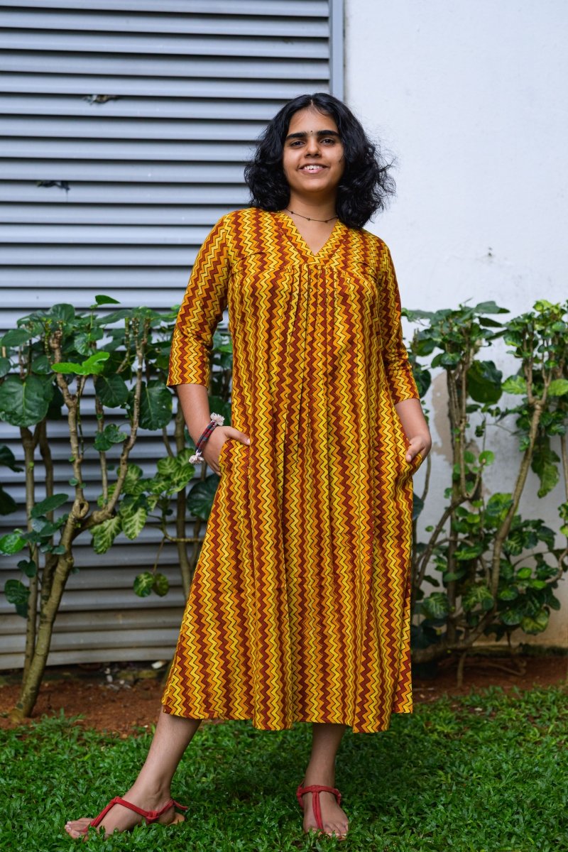 Kanika Ajrakh Stripes Dress - Lobha Deepthis