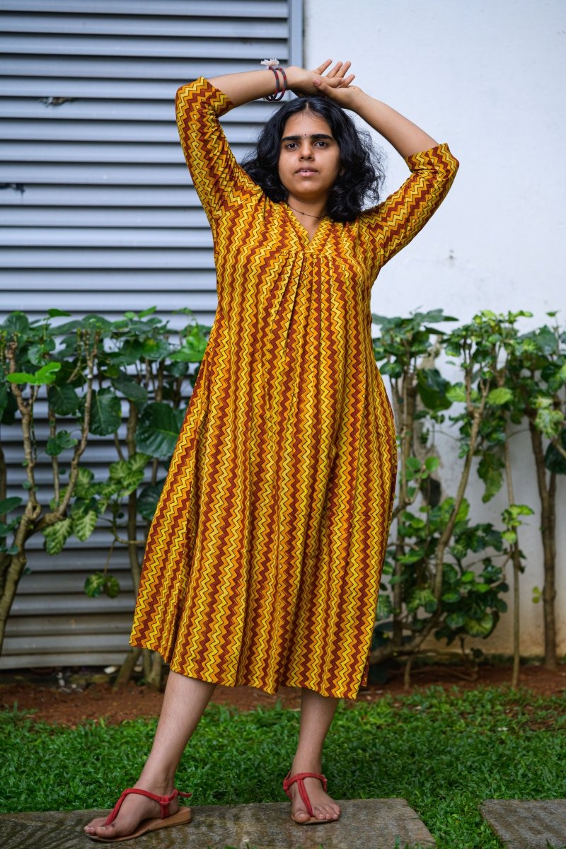 Kanika Ajrakh Stripes Dress - Lobha Deepthis