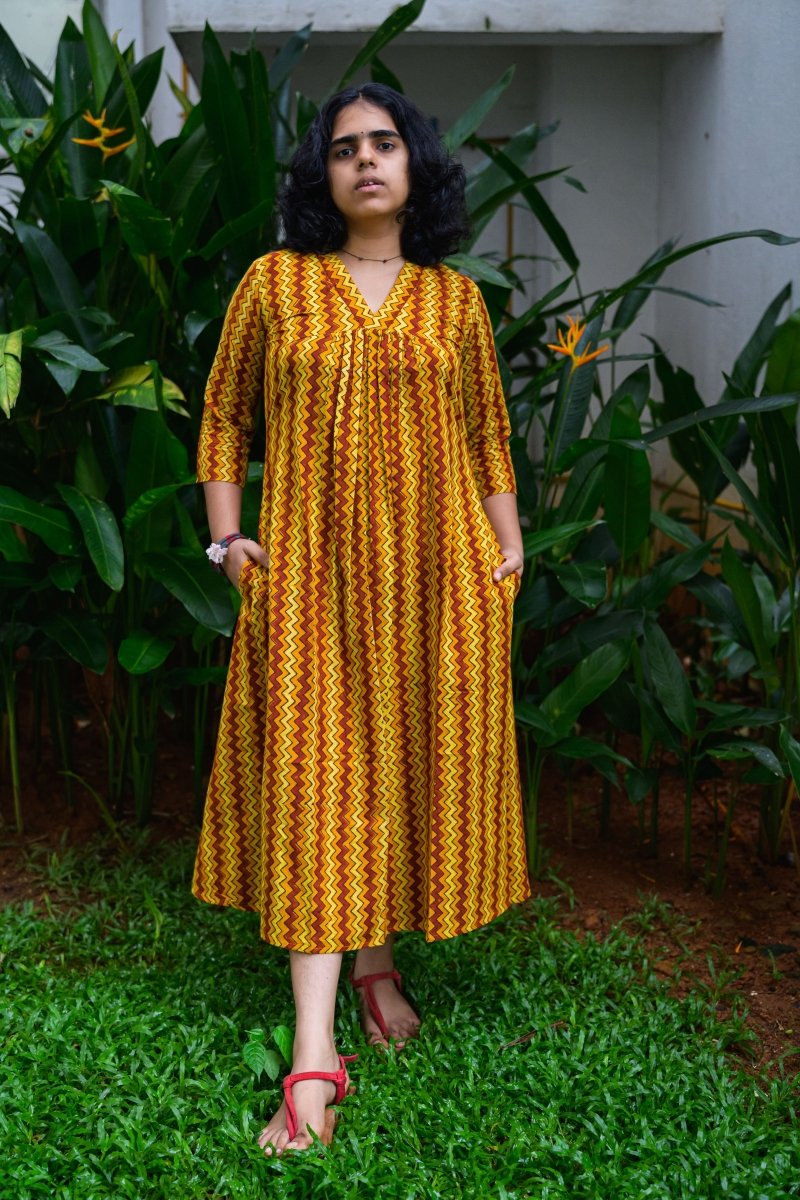 Kanika Ajrakh Stripes Dress - Lobha Deepthis