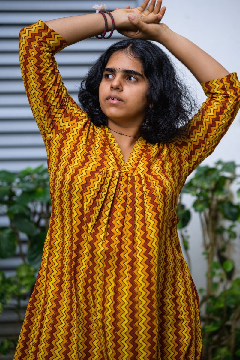 Kanika Ajrakh Stripes Dress - Lobha Deepthis