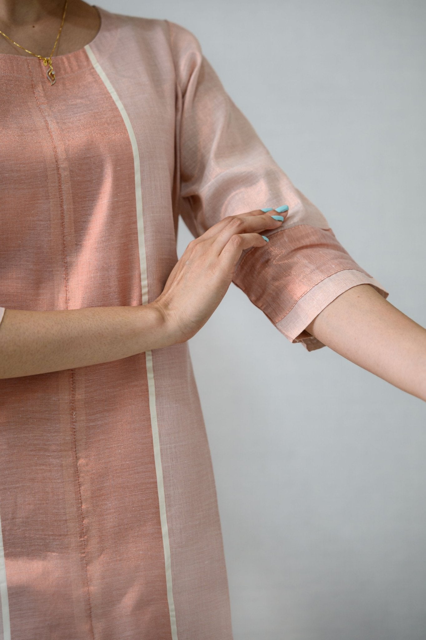 Kasavu Elegance Copper Tissue High Low Kurta - Lobha Deepthis