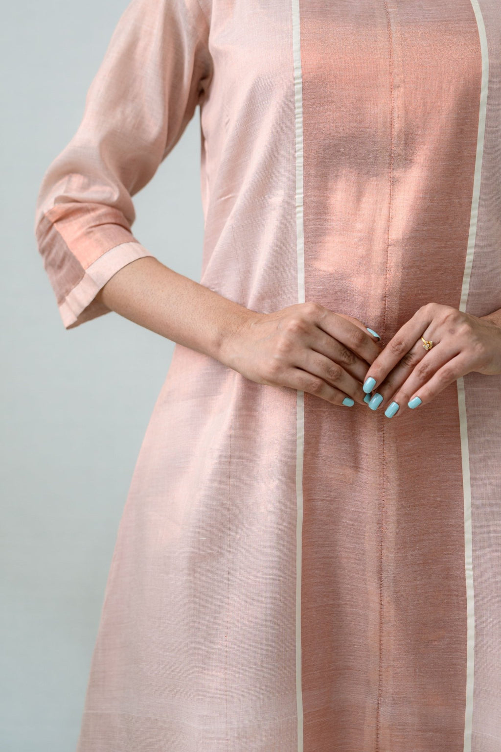 Kasavu Elegance Copper Tissue High Low Kurta - Lobha Deepthis