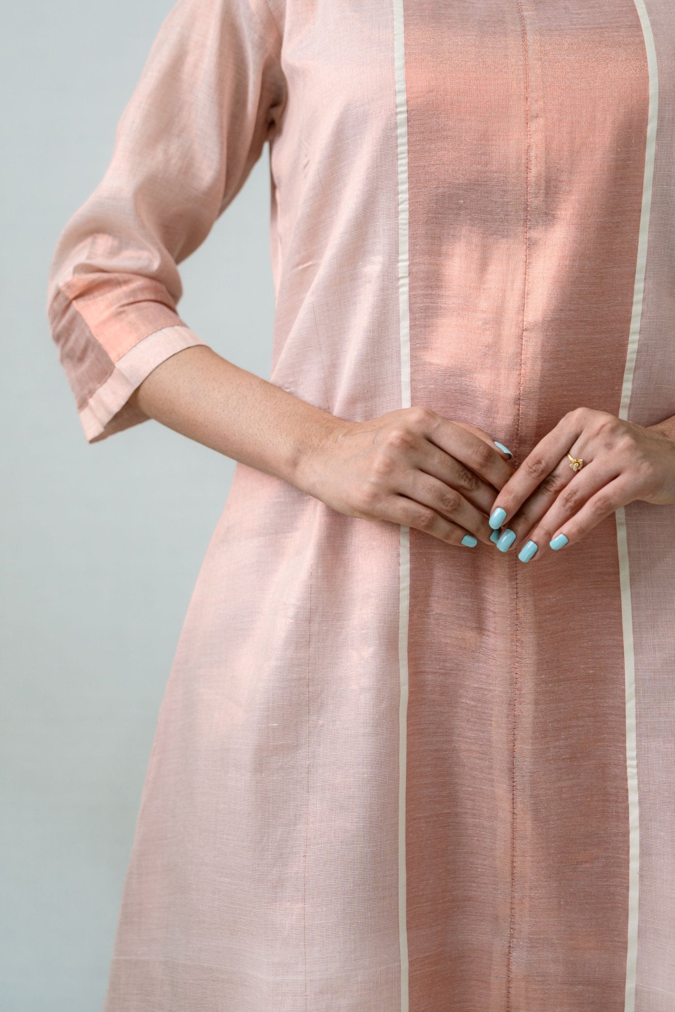 Kasavu Elegance Copper Tissue High Low Kurta - Lobha Deepthis