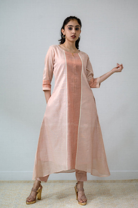 Kasavu Elegance Copper Tissue High Low Kurta - Lobha Deepthis