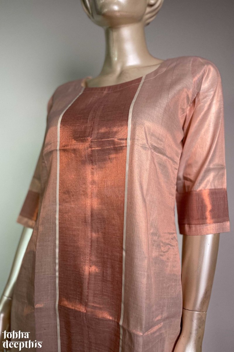 Kasavu Elegance Copper Tissue Straight Kurta - Lobha Deepthis