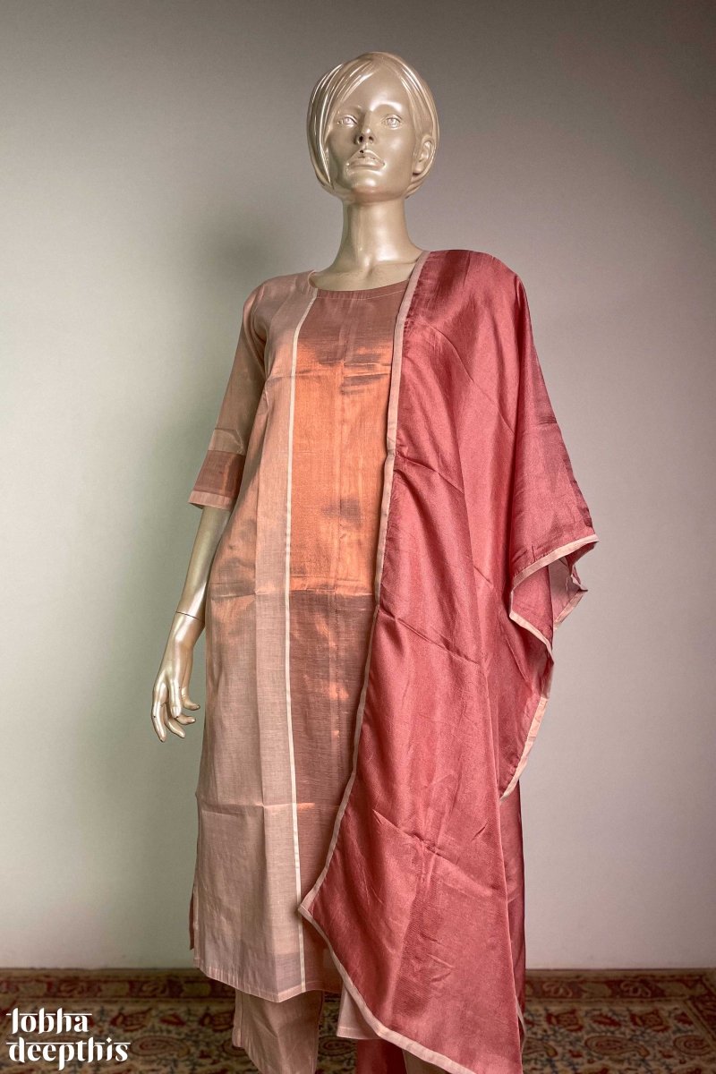 Kasavu Elegance Copper Tissue Straight Kurta - Lobha Deepthis