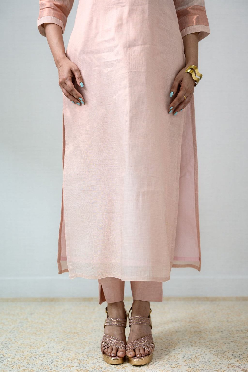 Kasavu Elegance Copper Tissue Straight Kurta - Lobha Deepthis