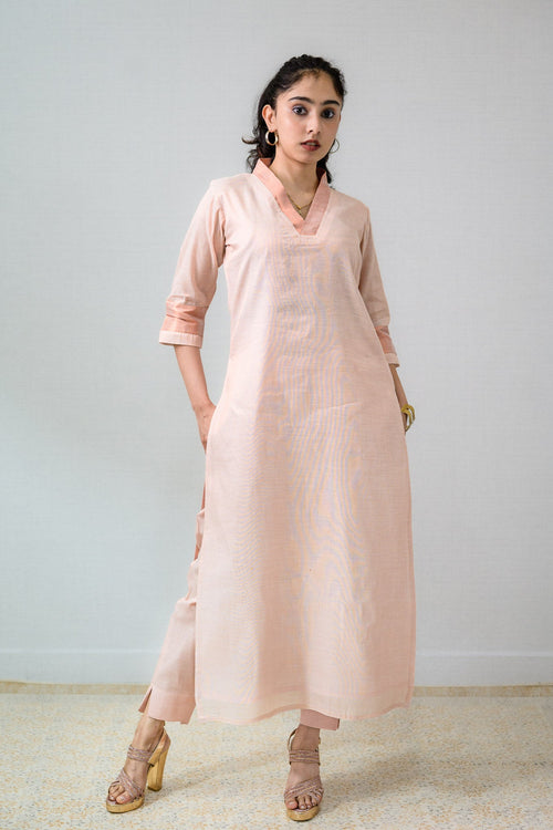 Kasavu Elegance Copper Tissue Straight Kurta - Lobha Deepthis
