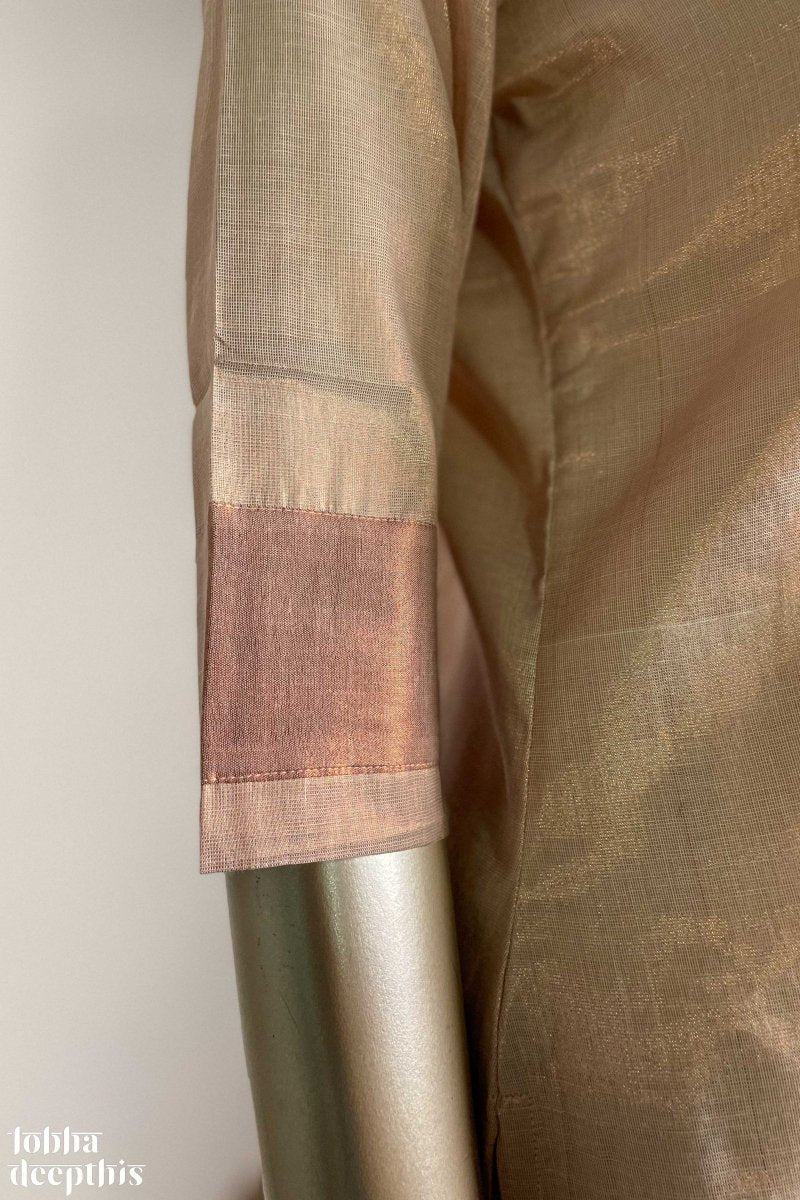 Kasavu Elegance Copper Tissue Straight Kurta - Lobha Deepthis