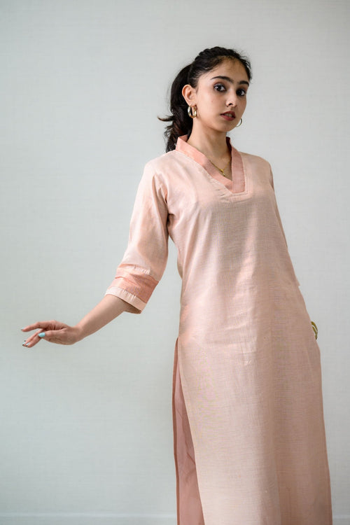 Kasavu Elegance Copper Tissue Straight Kurta - Lobha Deepthis