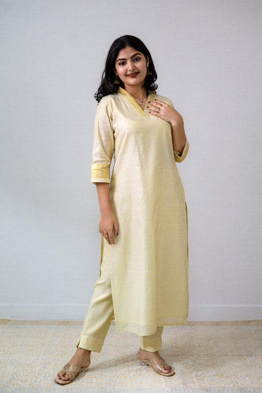 Kasavu Elegance Golden Tissue Straight Kurta - Lobha Deepthis