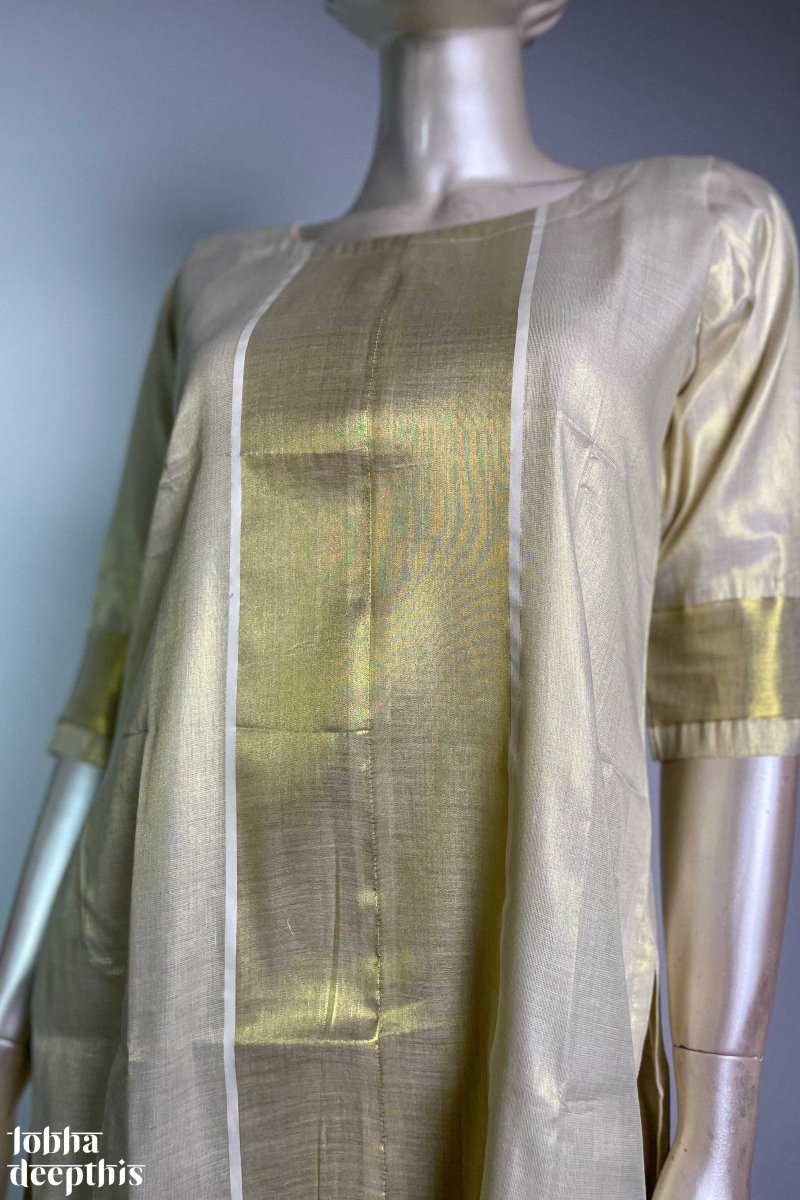 Kasavu Elegance Golden Tissue Straight Kurta - Lobha Deepthis