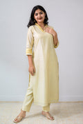 Kasavu Elegance Golden Tissue Straight Kurta - Lobha Deepthis