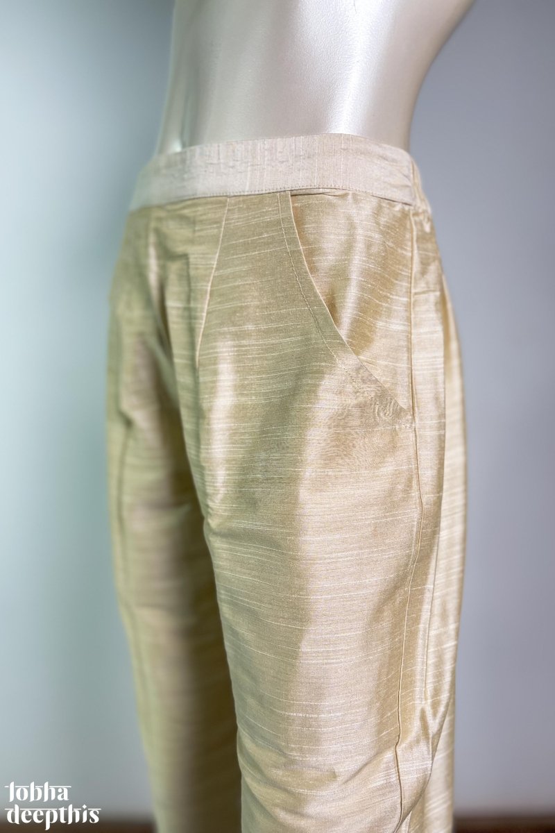 Kerala Cream Slub Silk Pencil Pants - Lobha Deepthis