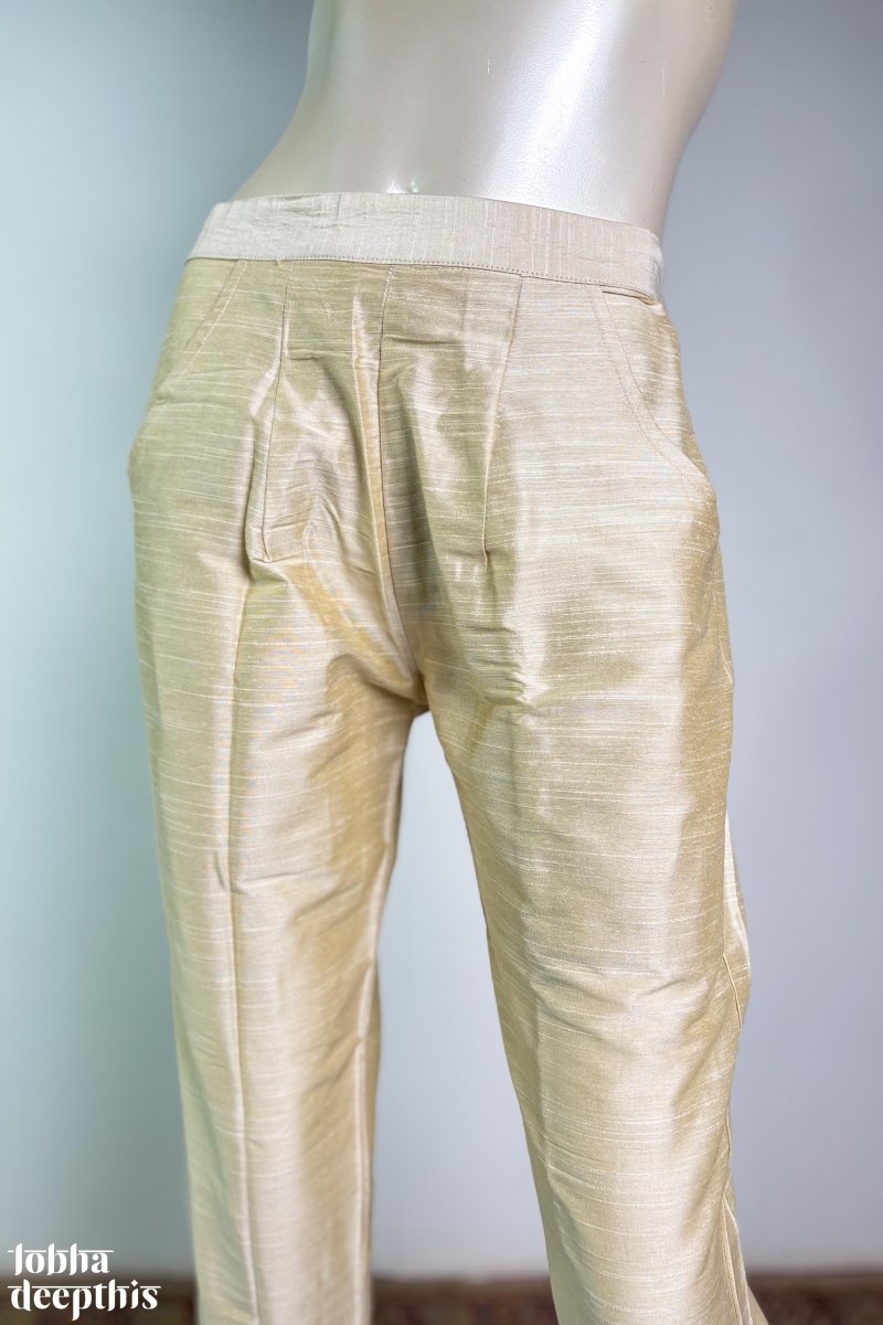 Kerala Cream Slub Silk Pencil Pants - Lobha Deepthis