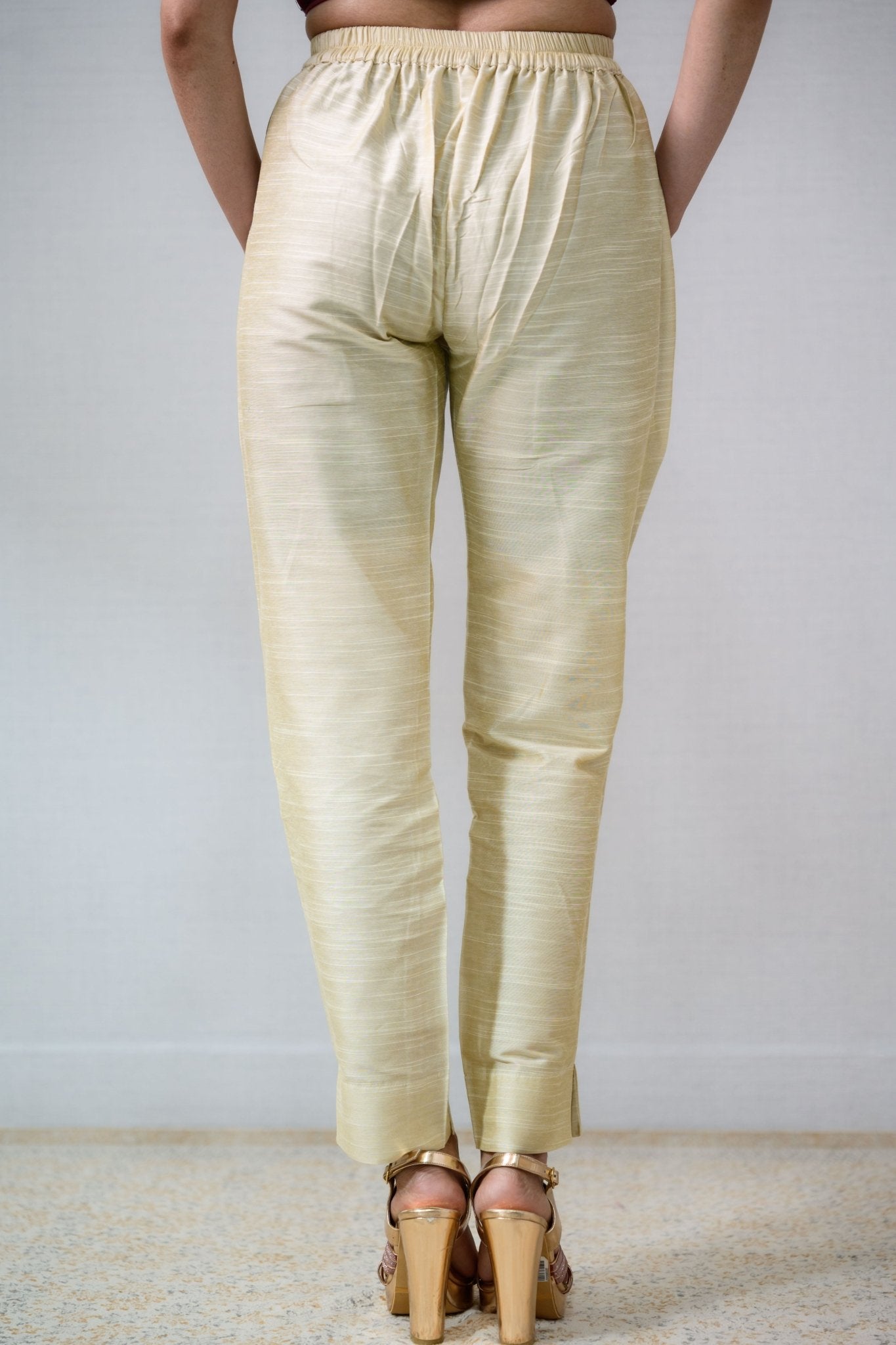 Kerala Cream Slub Silk Pencil Pants - Lobha Deepthis