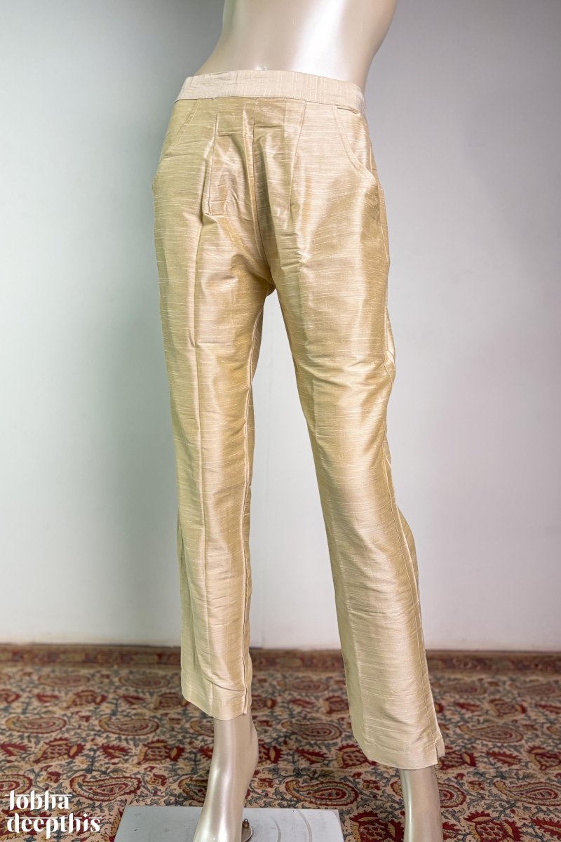 Kerala Cream Slub Silk Pencil Pants - Lobha Deepthis