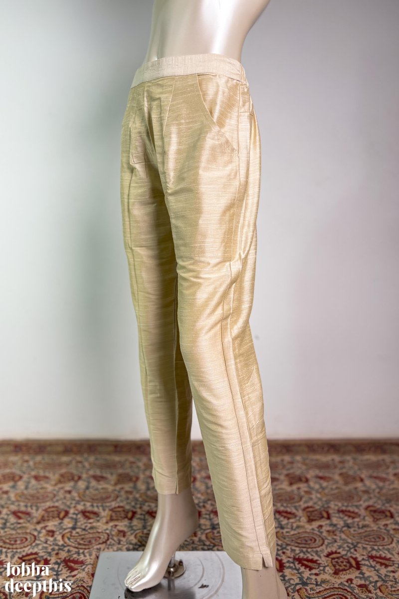 Kerala Cream Slub Silk Pencil Pants - Lobha Deepthis