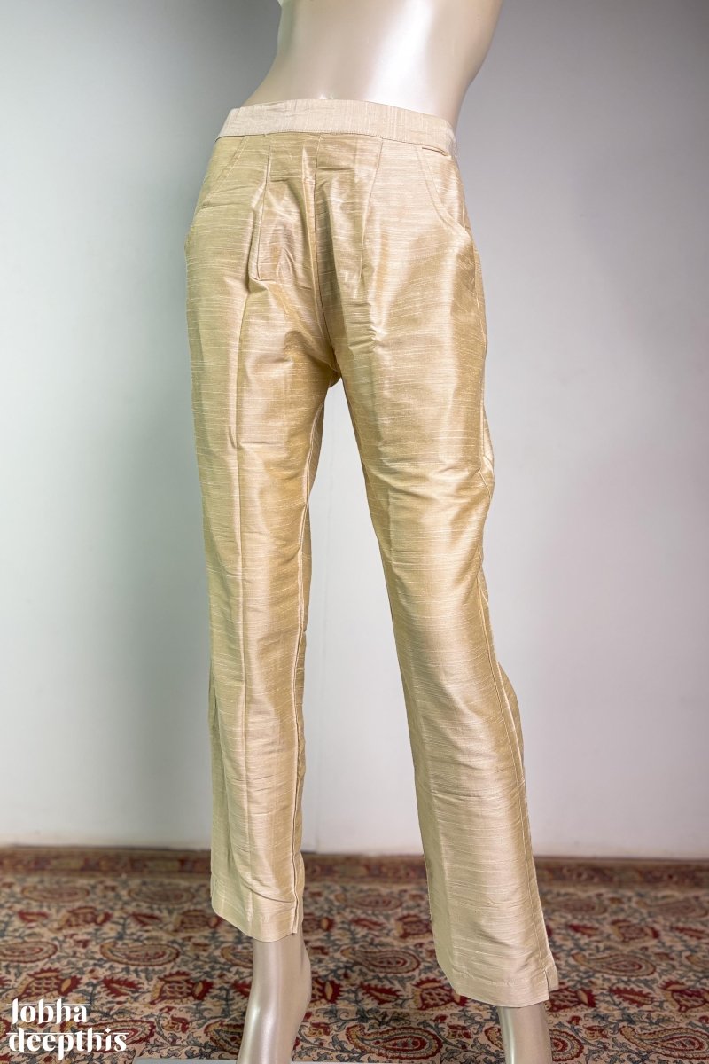 Kerala Cream Slub Silk Pencil Pants - Lobha Deepthis