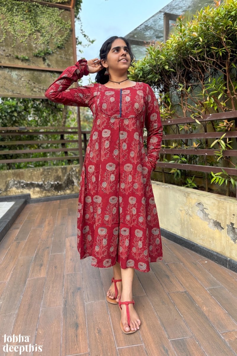 Laal Gulabo Ajrakh Dress - Lobha Deepthis