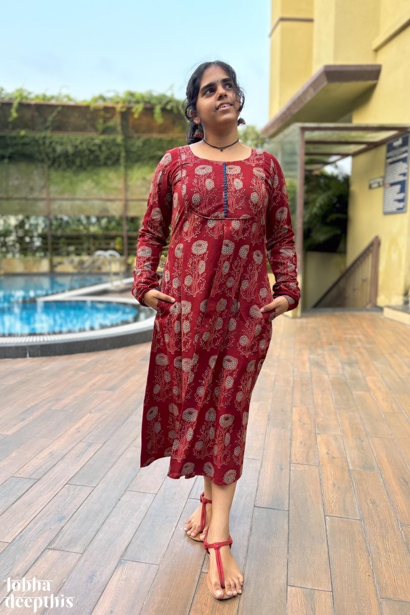 Laal Gulabo Ajrakh Dress - Lobha Deepthis