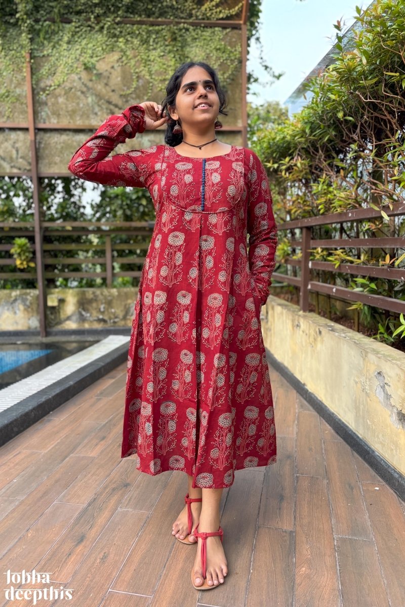 Laal Gulabo Ajrakh Dress - Lobha Deepthis