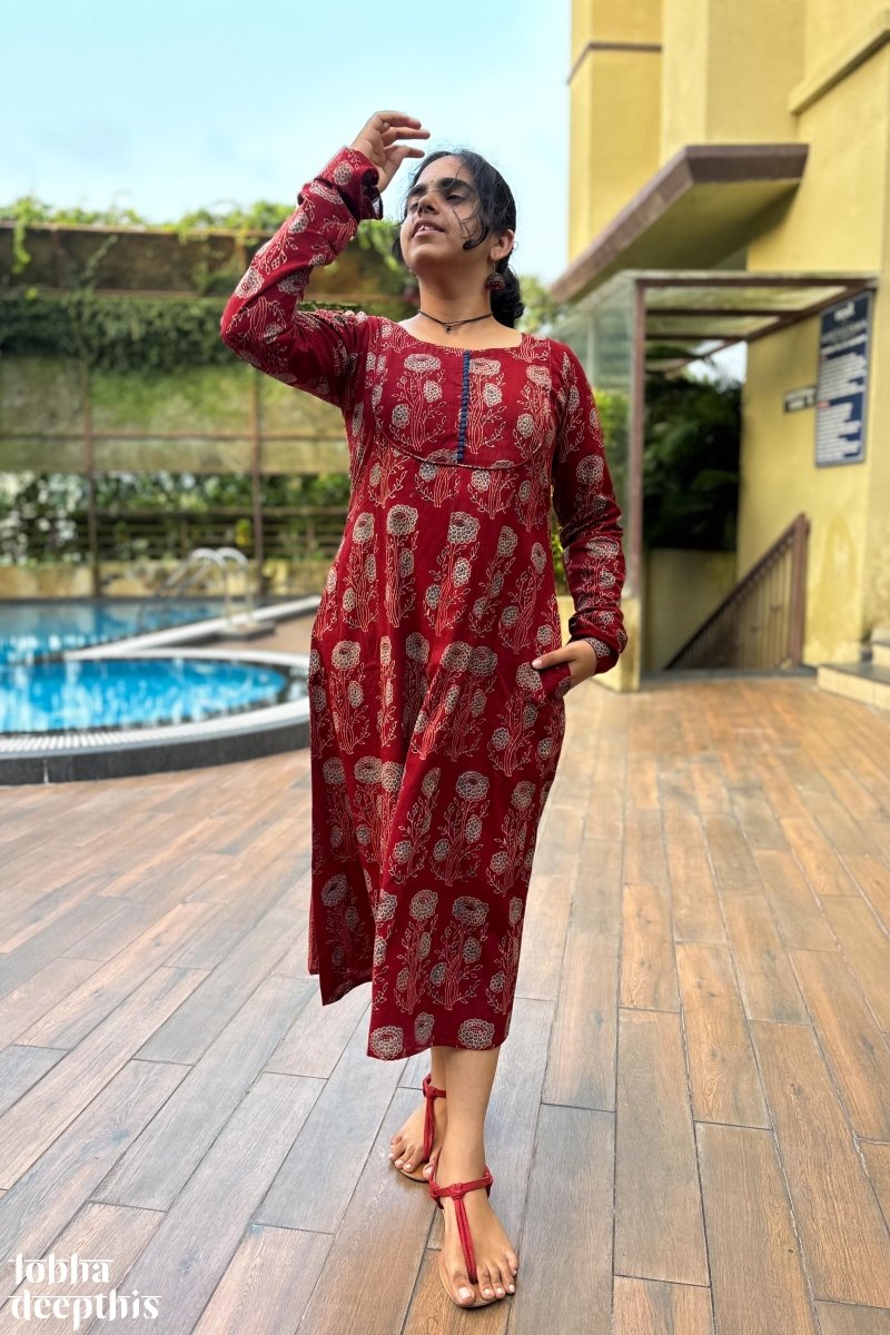 Laal Gulabo Ajrakh Dress - Lobha Deepthis