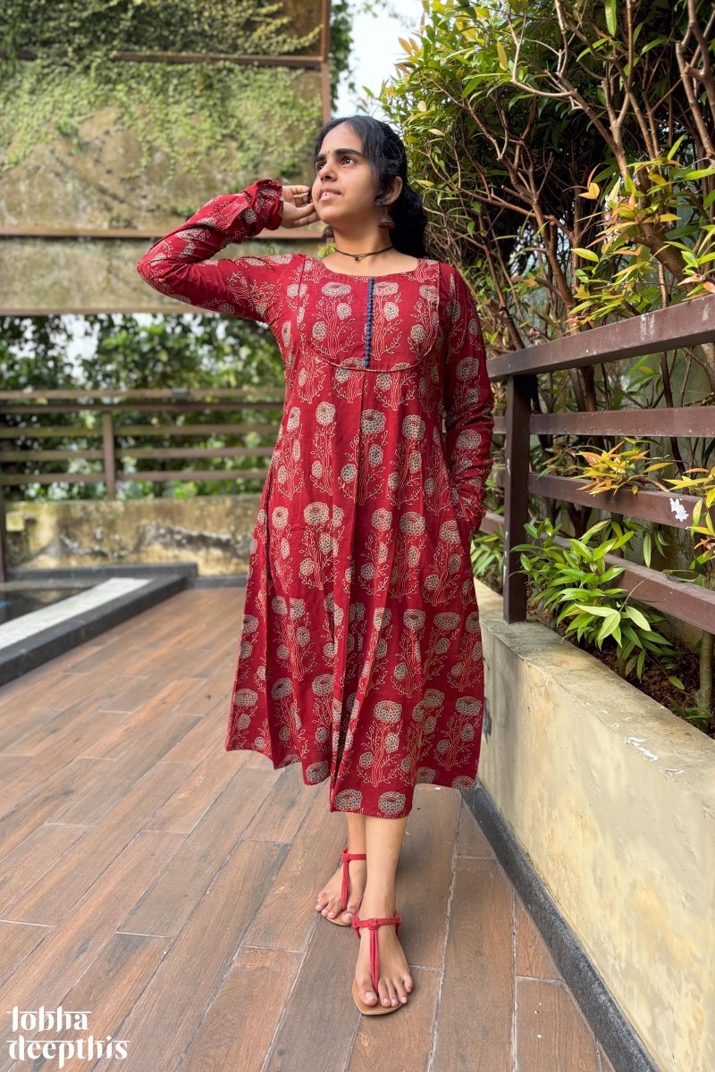 Laal Gulabo Ajrakh Dress - Lobha Deepthis