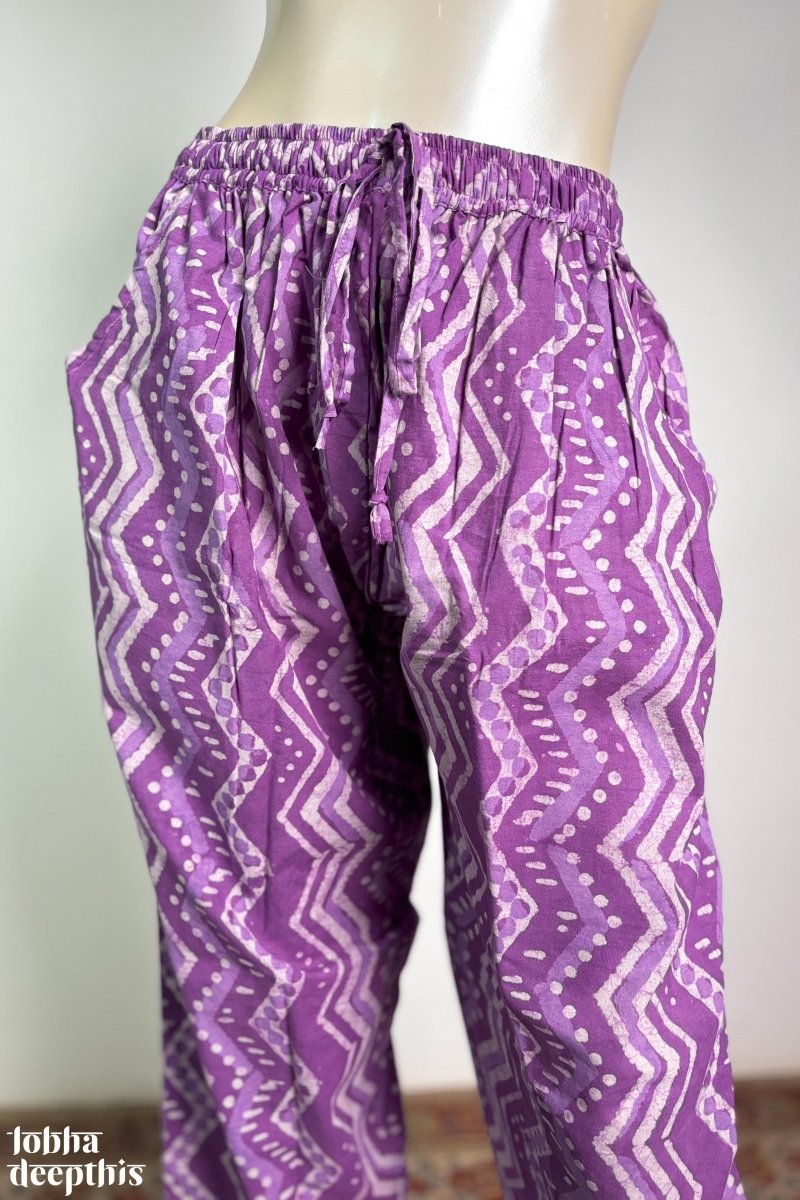 Lavender Bagru Cotton Straight Pants - Lobha Deepthis