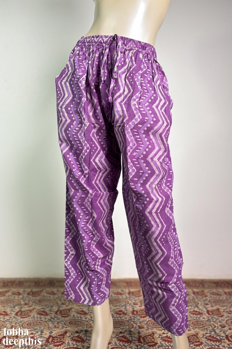 Lavender Bagru Cotton Straight Pants - Lobha Deepthis