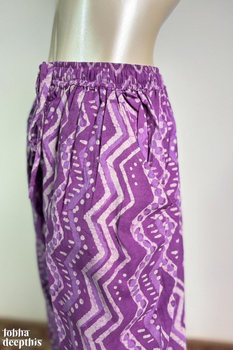 Lavender Bagru Cotton Straight Pants - Lobha Deepthis