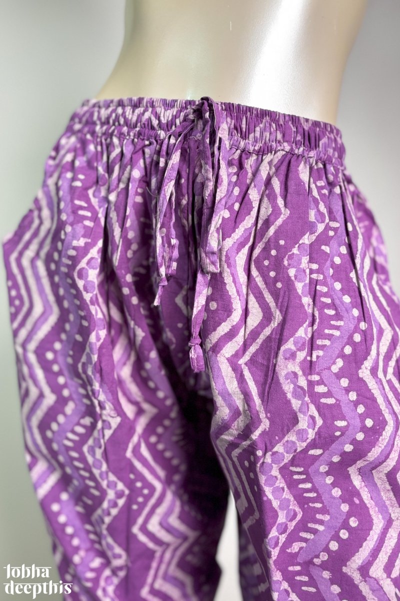 Lavender Bagru Cotton Straight Pants - Lobha Deepthis