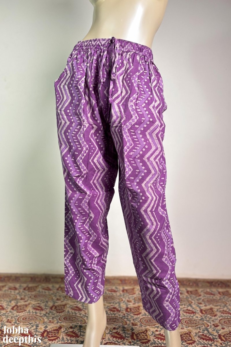 Lavender Bagru Cotton Straight Pants - Lobha Deepthis