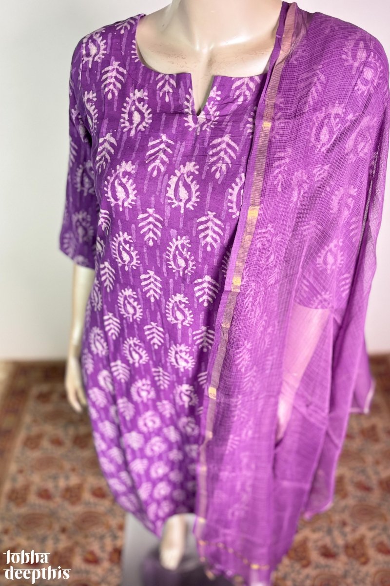 Lavender Bagru Straight Kurta - Lobha Deepthis