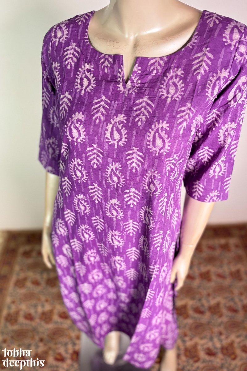 Lavender Bagru Straight Kurta - Lobha Deepthis