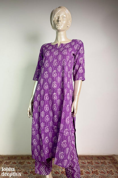 Lavender Bagru Straight Kurta - Lobha Deepthis