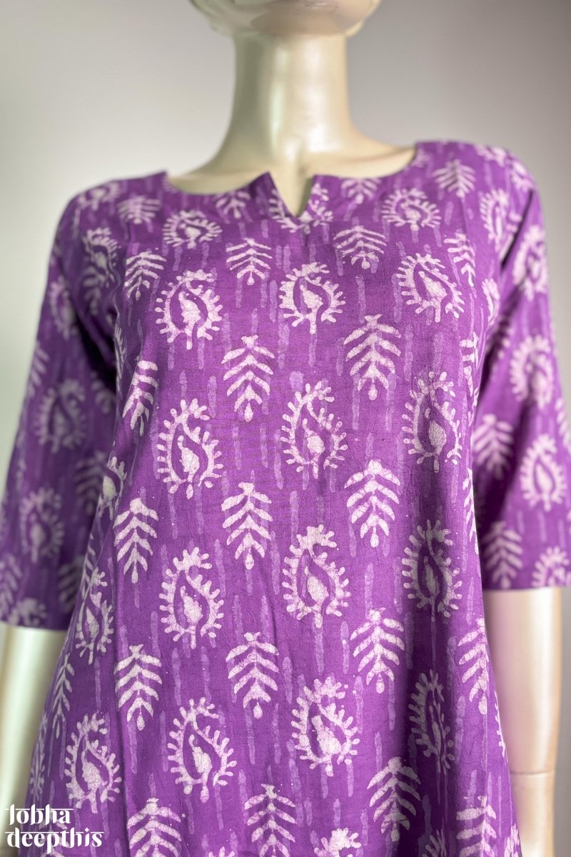 Lavender Bagru Straight Kurta - Lobha Deepthis