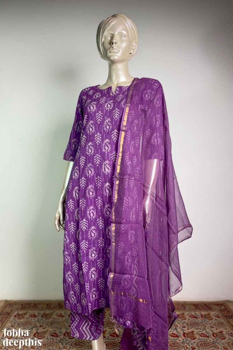 Lavender Bagru Straight Kurta - Lobha Deepthis