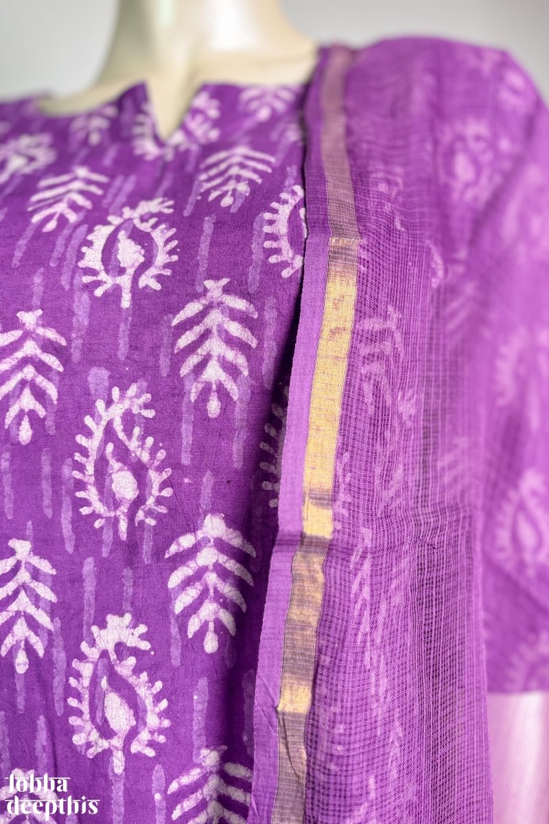 Lavender Bagru Straight Kurta - Lobha Deepthis