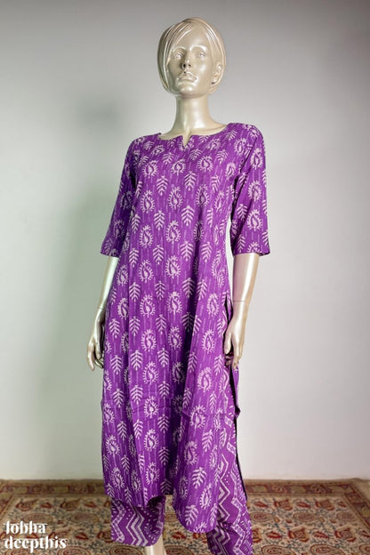 Lavender Bagru Straight Kurta - Lobha Deepthis