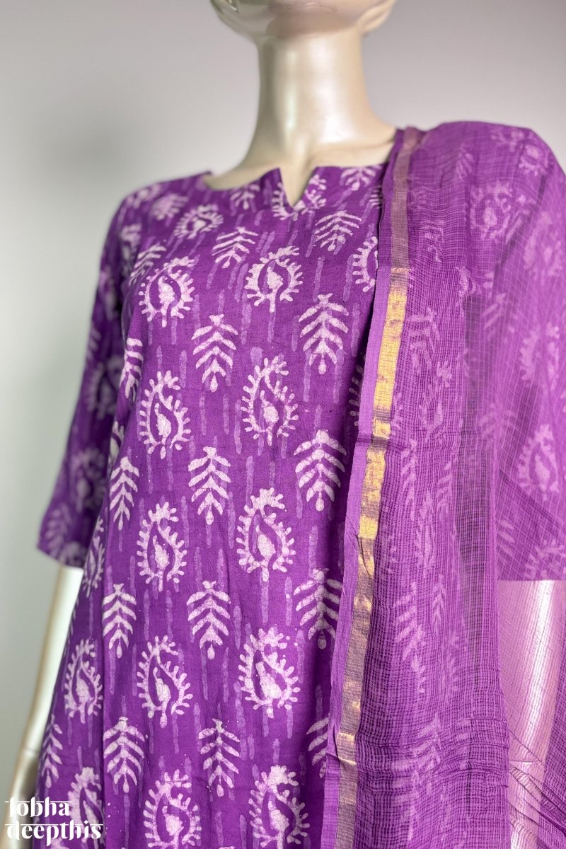 Lavender Bagru Straight Kurta - Lobha Deepthis