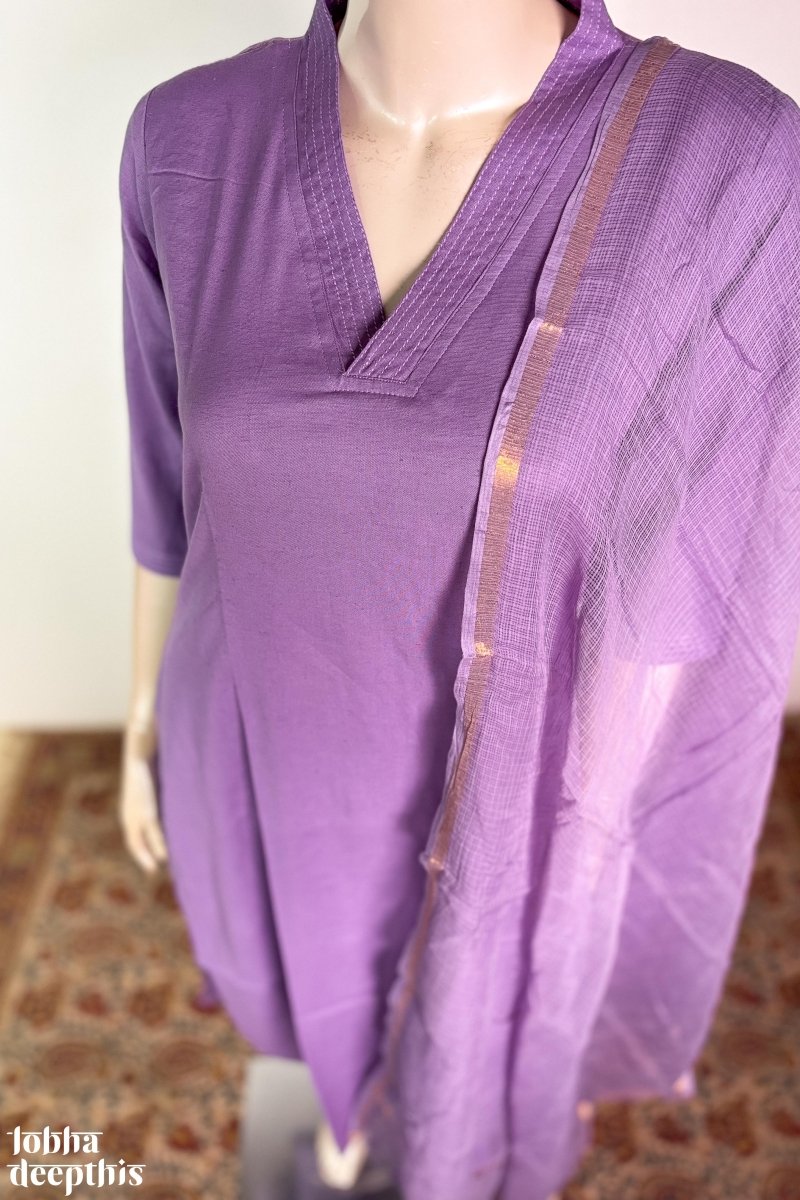 Lavender Cotton Flax Kurta - Lobha Deepthis