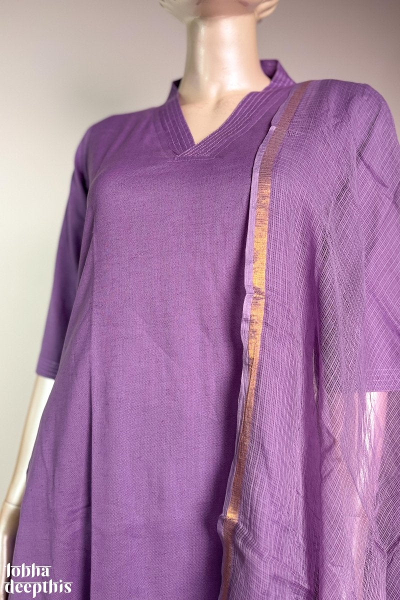 Lavender Cotton Flax Kurta - Lobha Deepthis