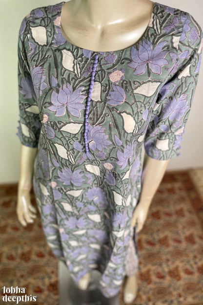 Lavender Florals Sanganeri Kurta Co-ord Set - Lobha Deepthis