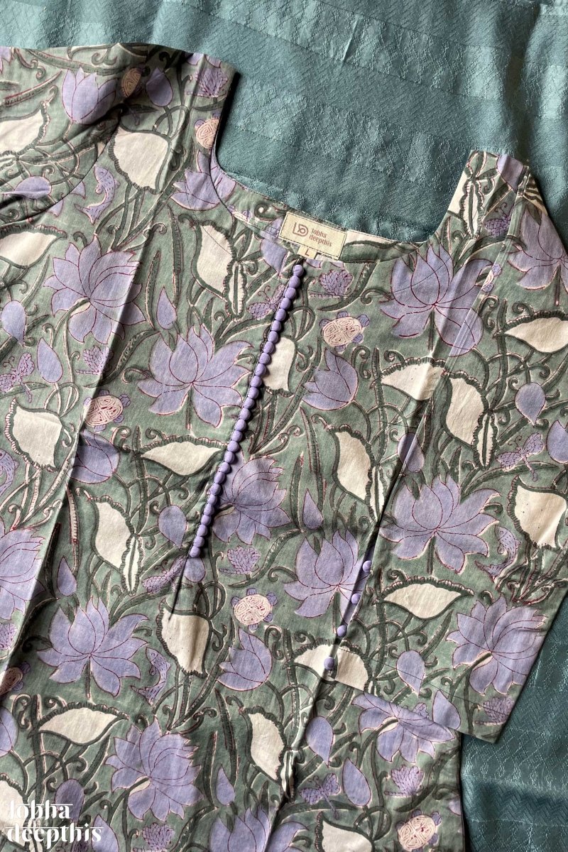 Lavender Florals Sanganeri Kurta Co-ord Set - Lobha Deepthis