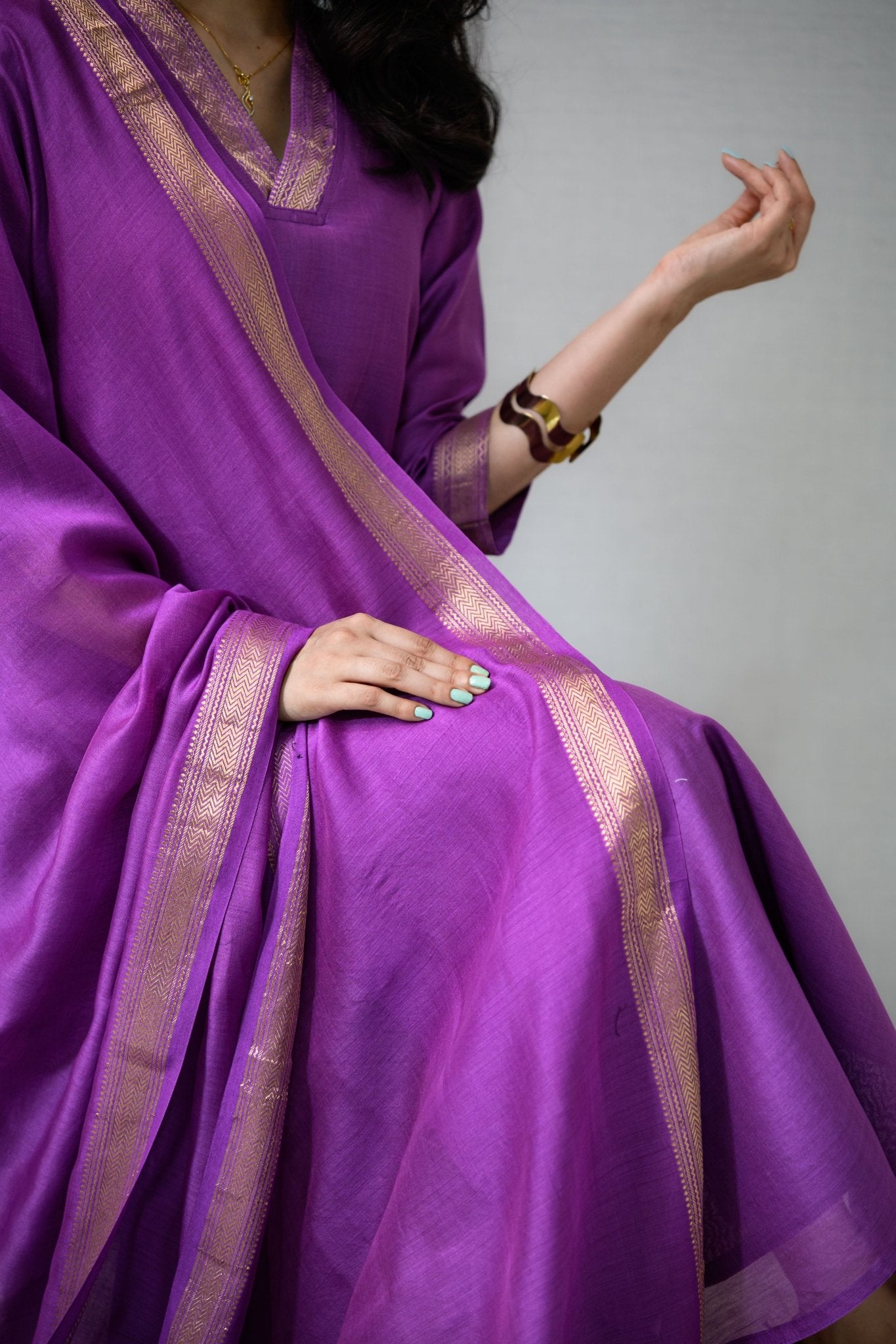 Lavender Maheshwari Silk Collar Kurta - Lobha Deepthis