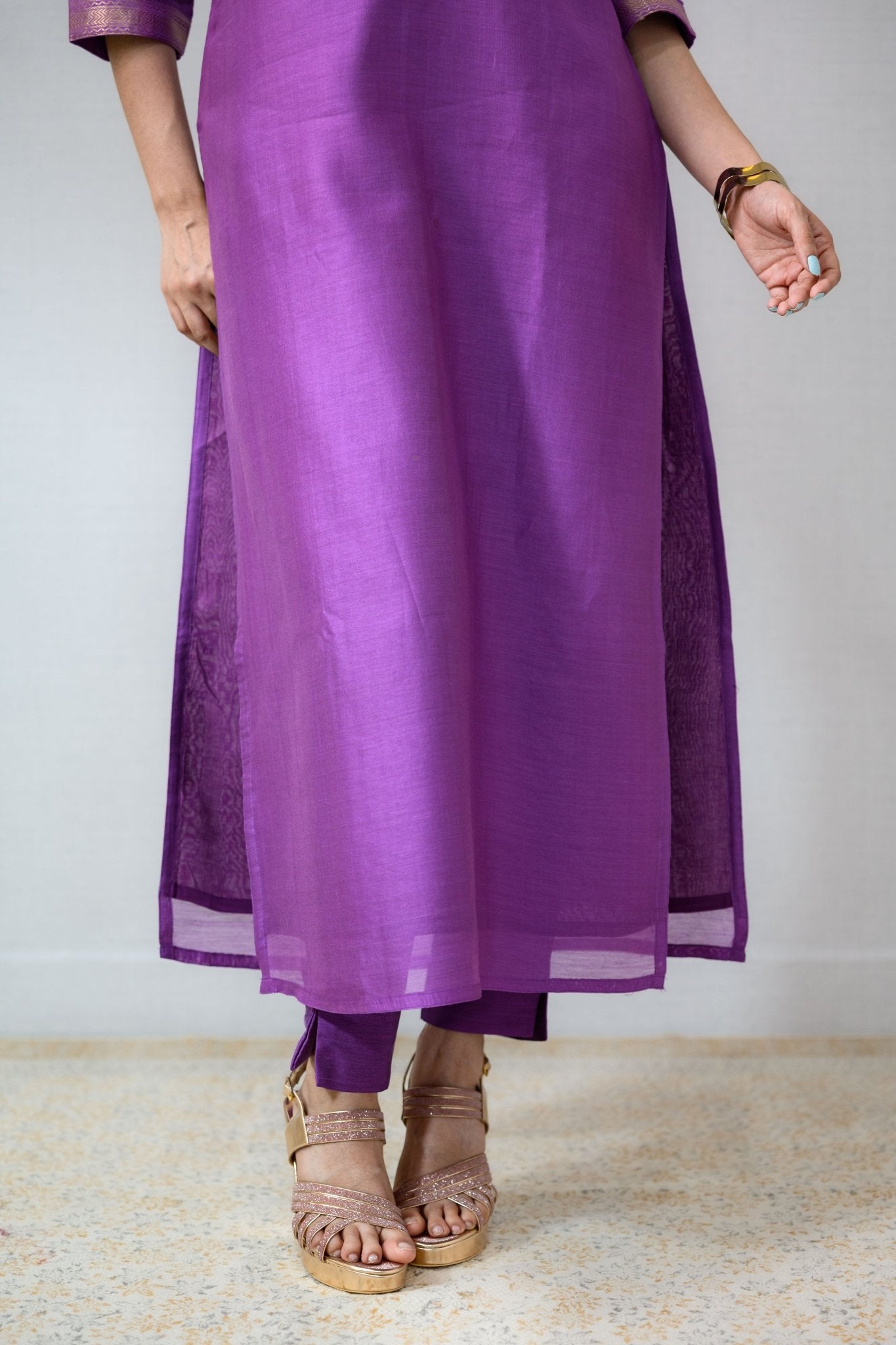 Lavender Maheshwari Silk Collar Kurta - Lobha Deepthis