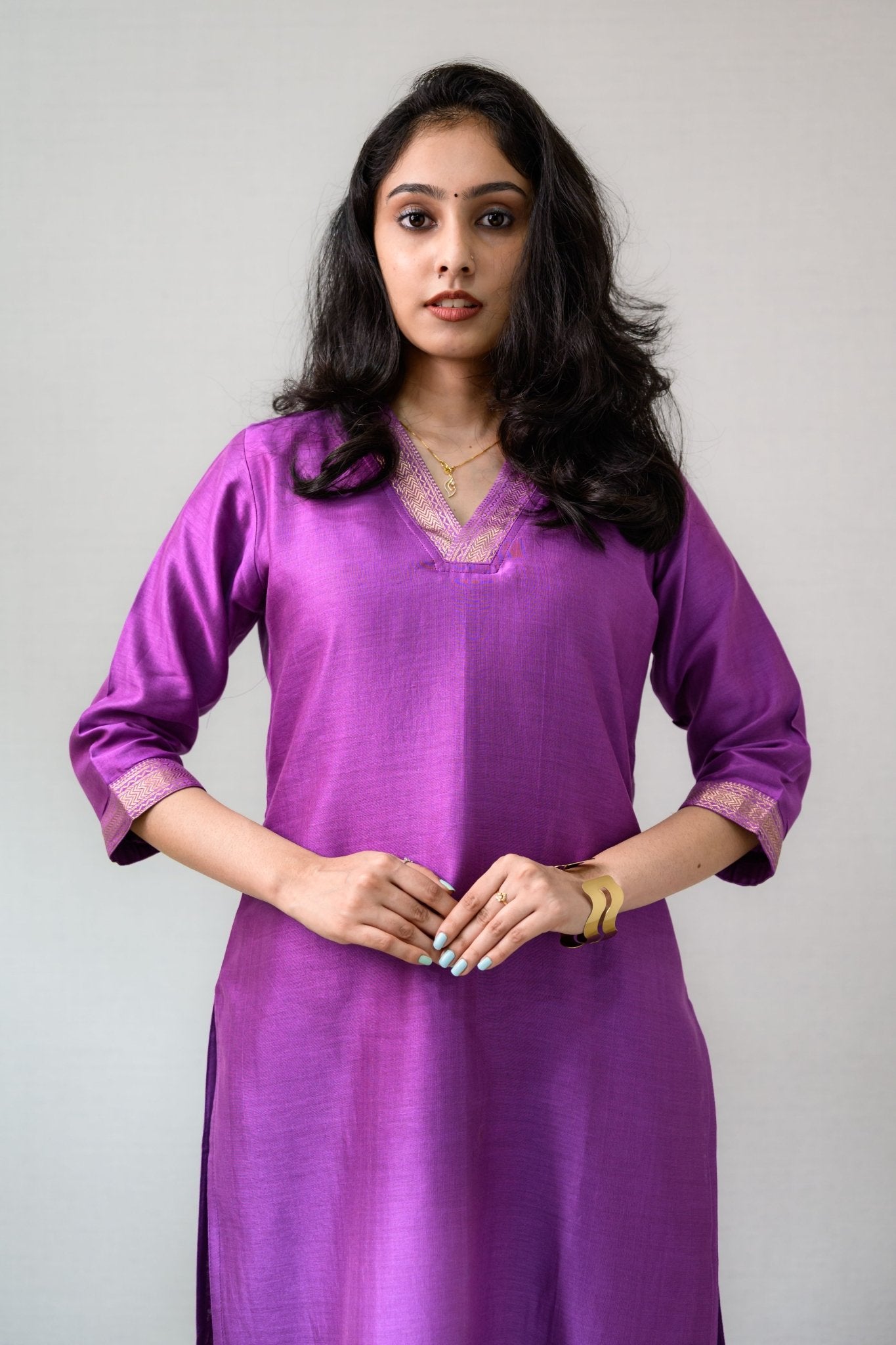 Lavender Maheshwari Silk Collar Kurta - Lobha Deepthis