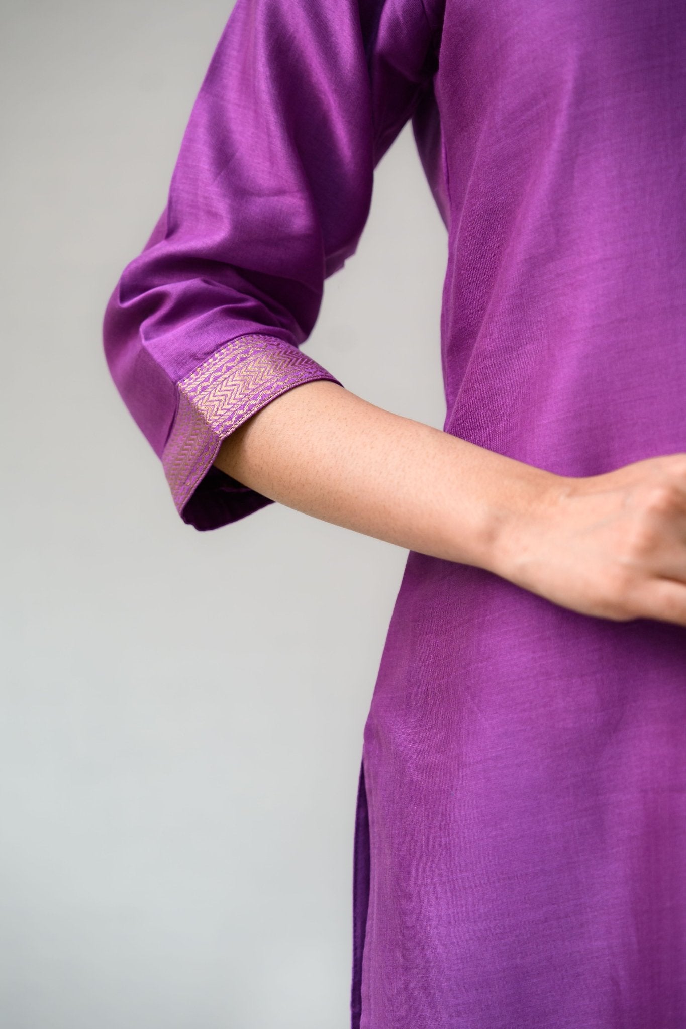 Lavender Maheshwari Silk Collar Kurta - Lobha Deepthis